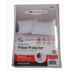Guardmax Waterproof Pillow Protector 2 Pack Queen 20"x30" Zippered Style - New